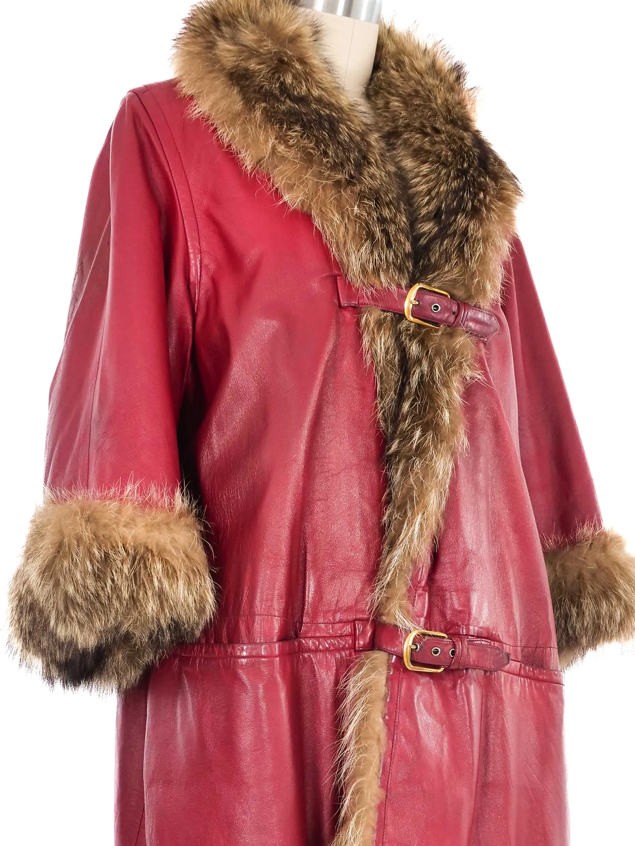 1960s Bonnie Cashin Fur Trimmed Leather Coat