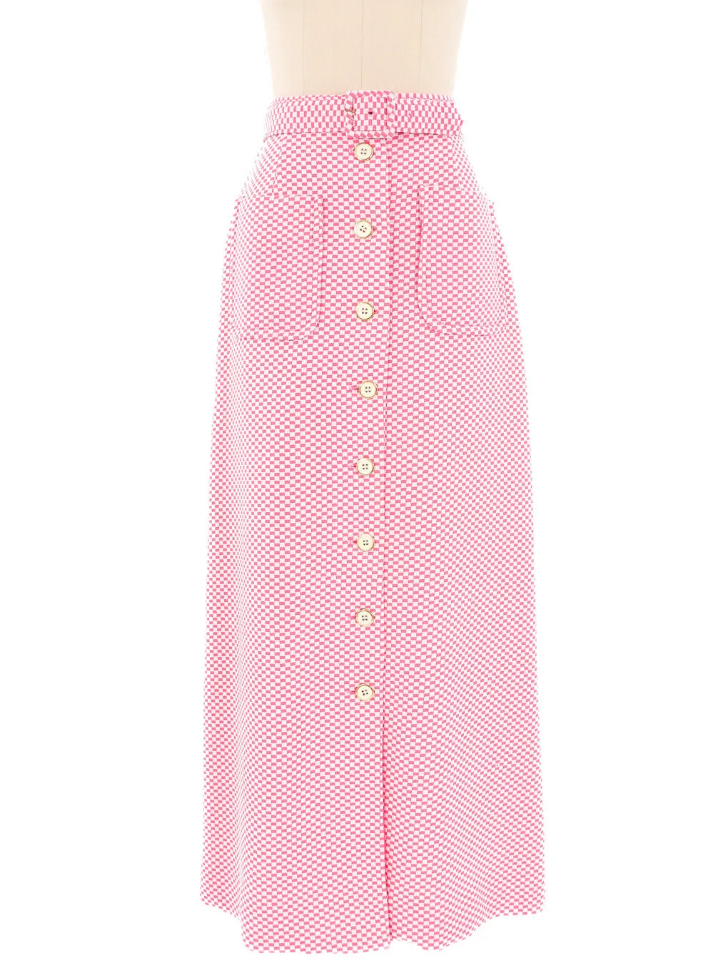 1960s Pink Checkered Maxi Skirt