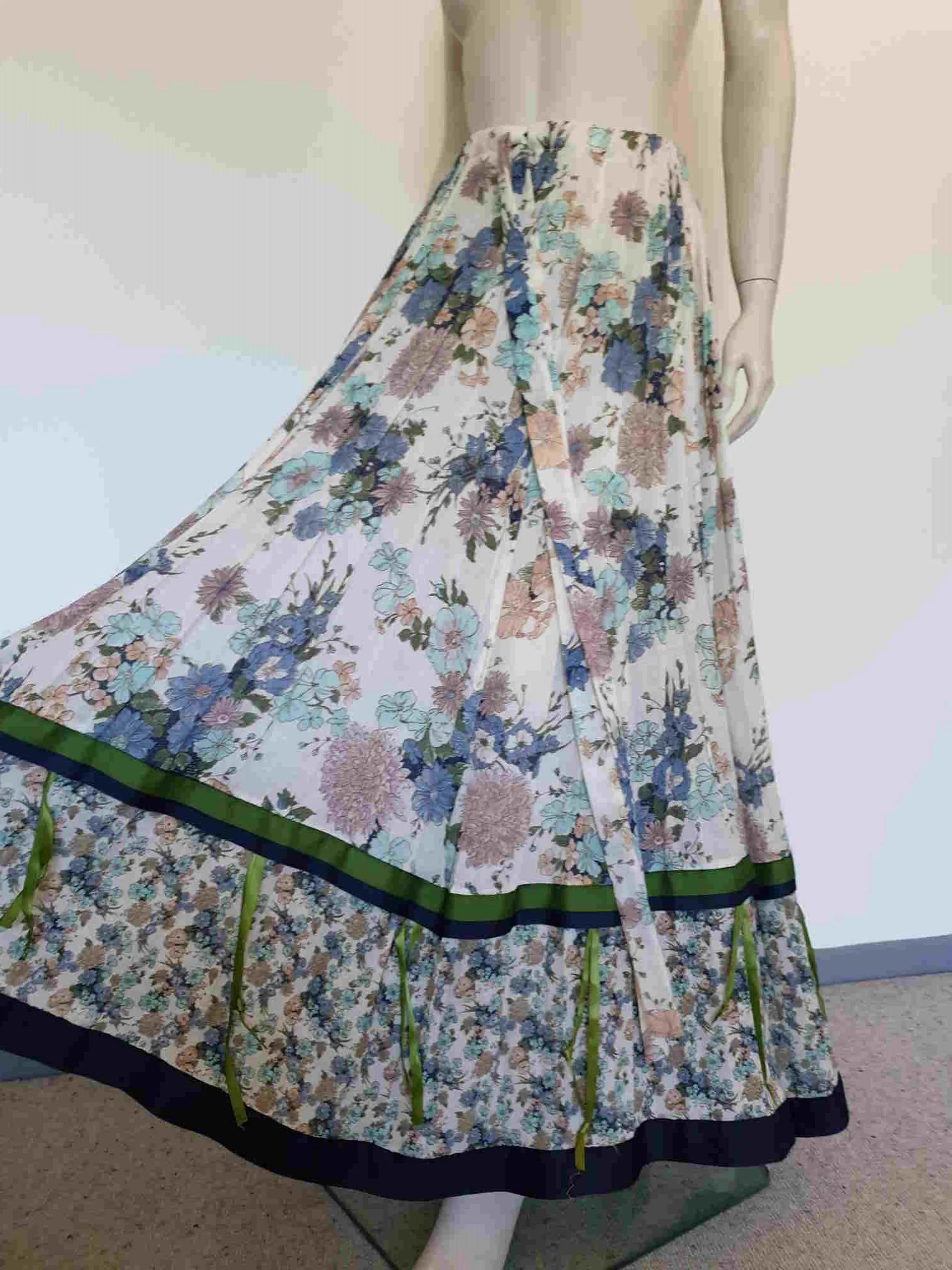 1970s Pleated Floral Maxi Skirt, Gypsy or Peasant Skirt by Chessa Davis