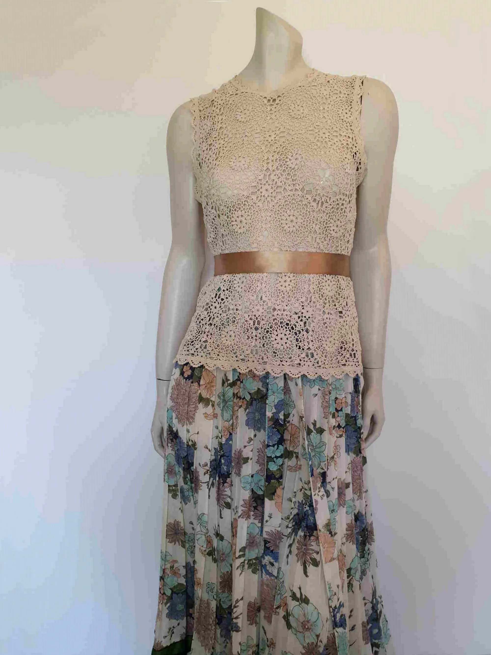 1970s Pleated Floral Maxi Skirt, Gypsy or Peasant Skirt by Chessa Davis