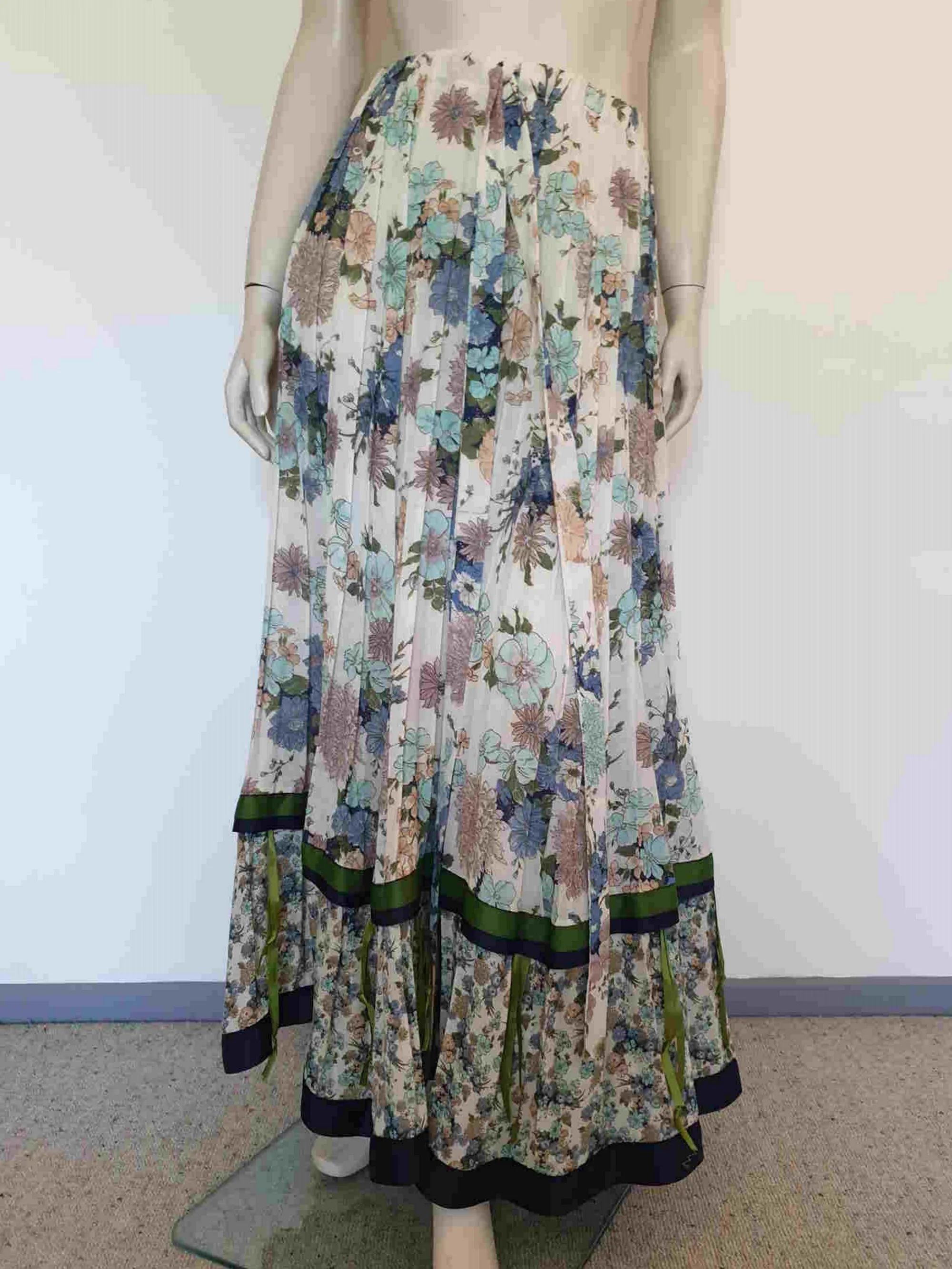 1970s Pleated Floral Maxi Skirt, Gypsy or Peasant Skirt by Chessa Davis