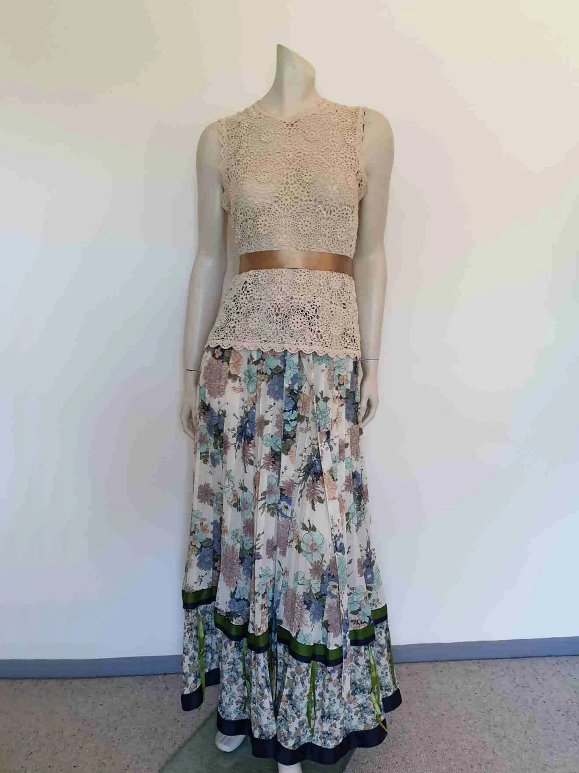 1970s Pleated Floral Maxi Skirt, Gypsy or Peasant Skirt by Chessa Davis