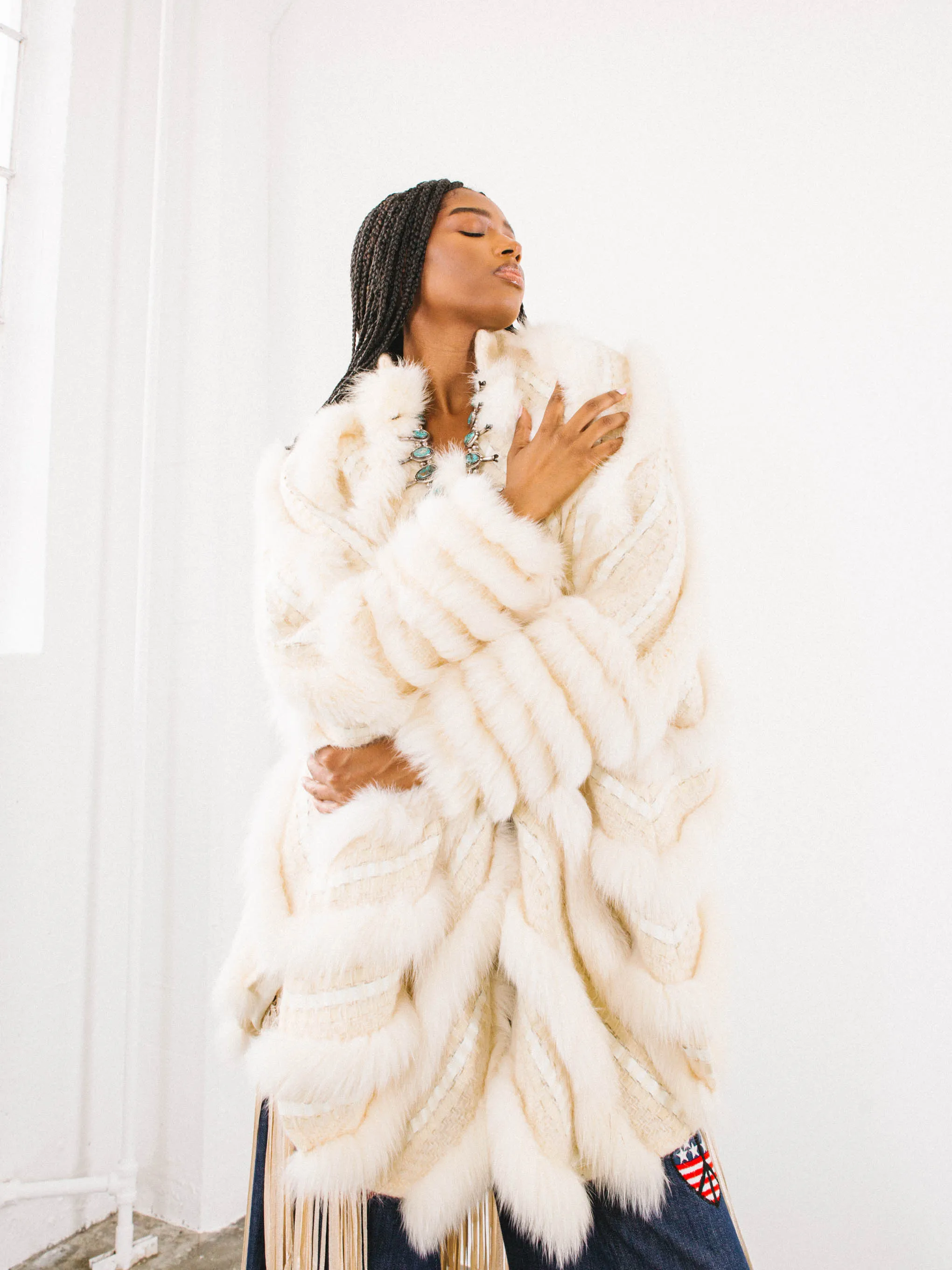 1980s Ivory Fur Knit Cocoon Coat