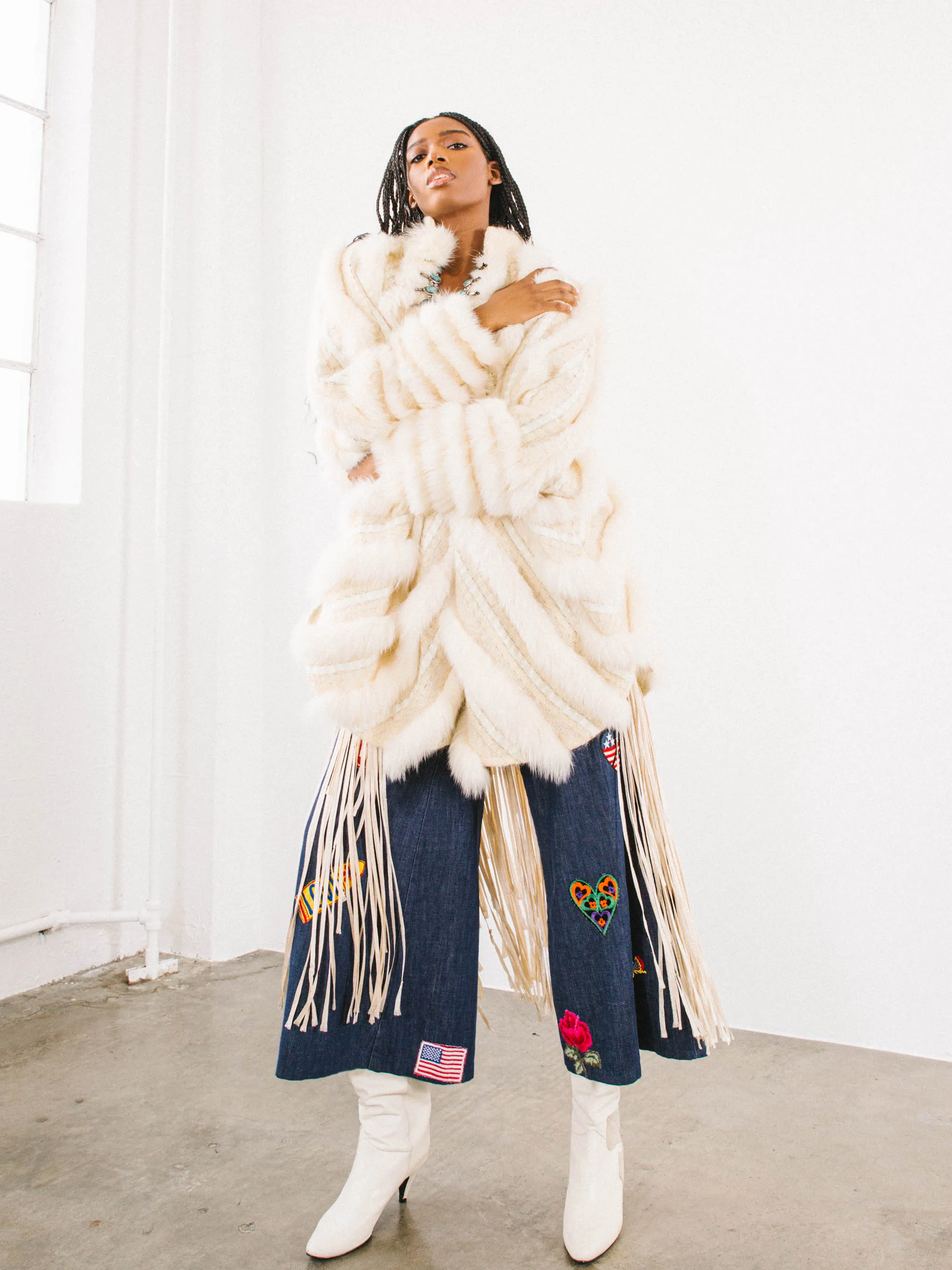 1980s Ivory Fur Knit Cocoon Coat