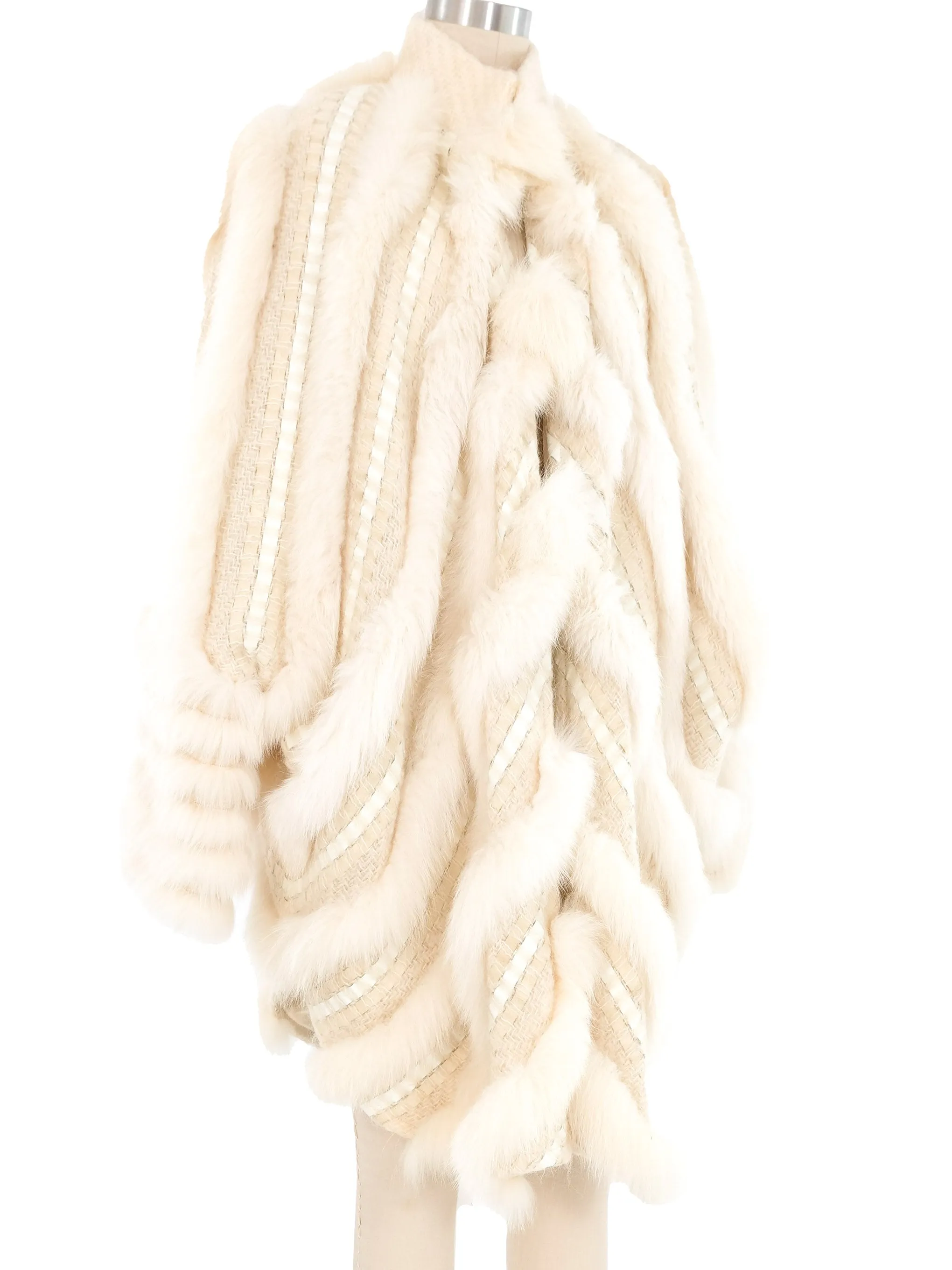 1980s Ivory Fur Knit Cocoon Coat