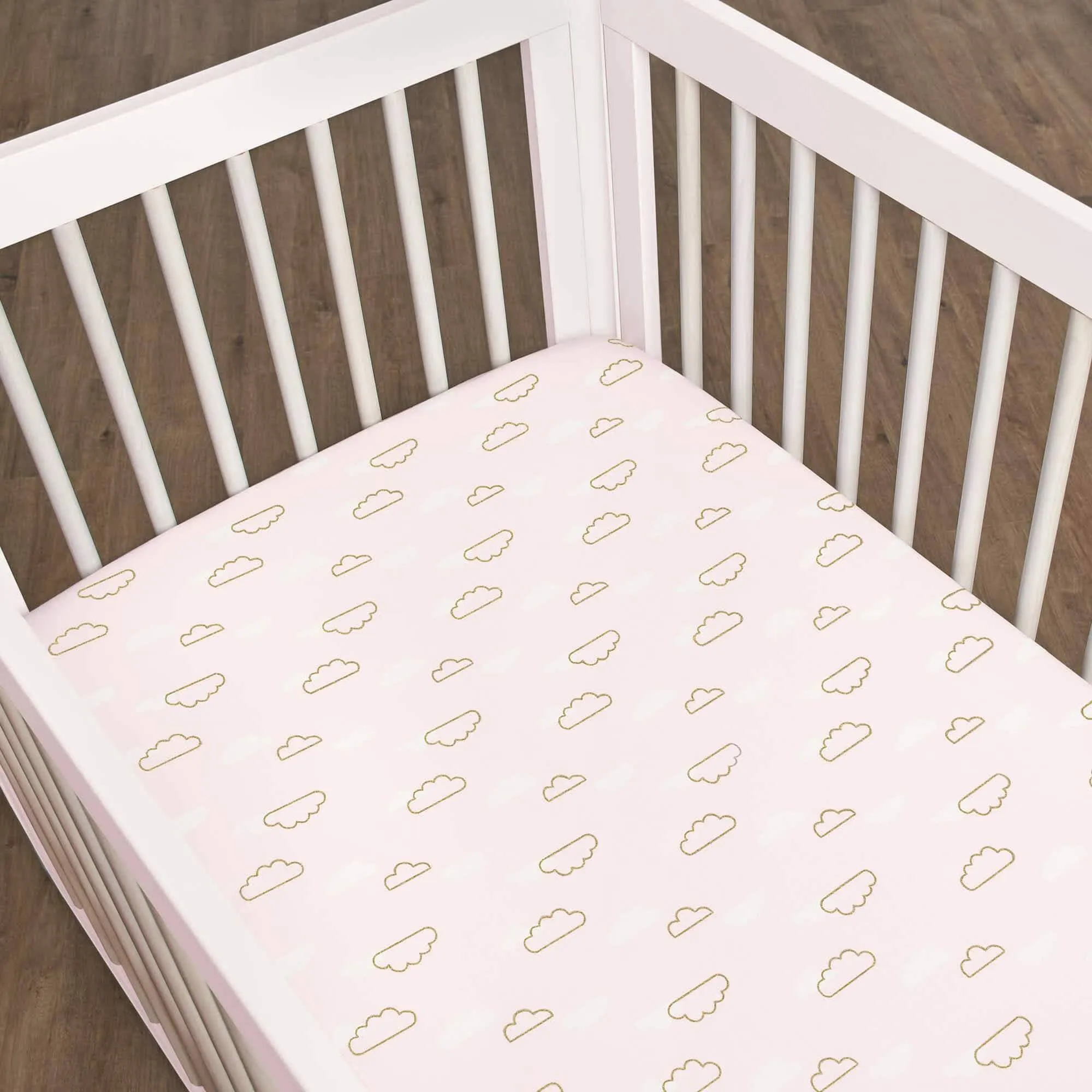 3-Piece Baby Girls Sparkle Pink Fitted Crib Sheets & Crib Skirt Set
