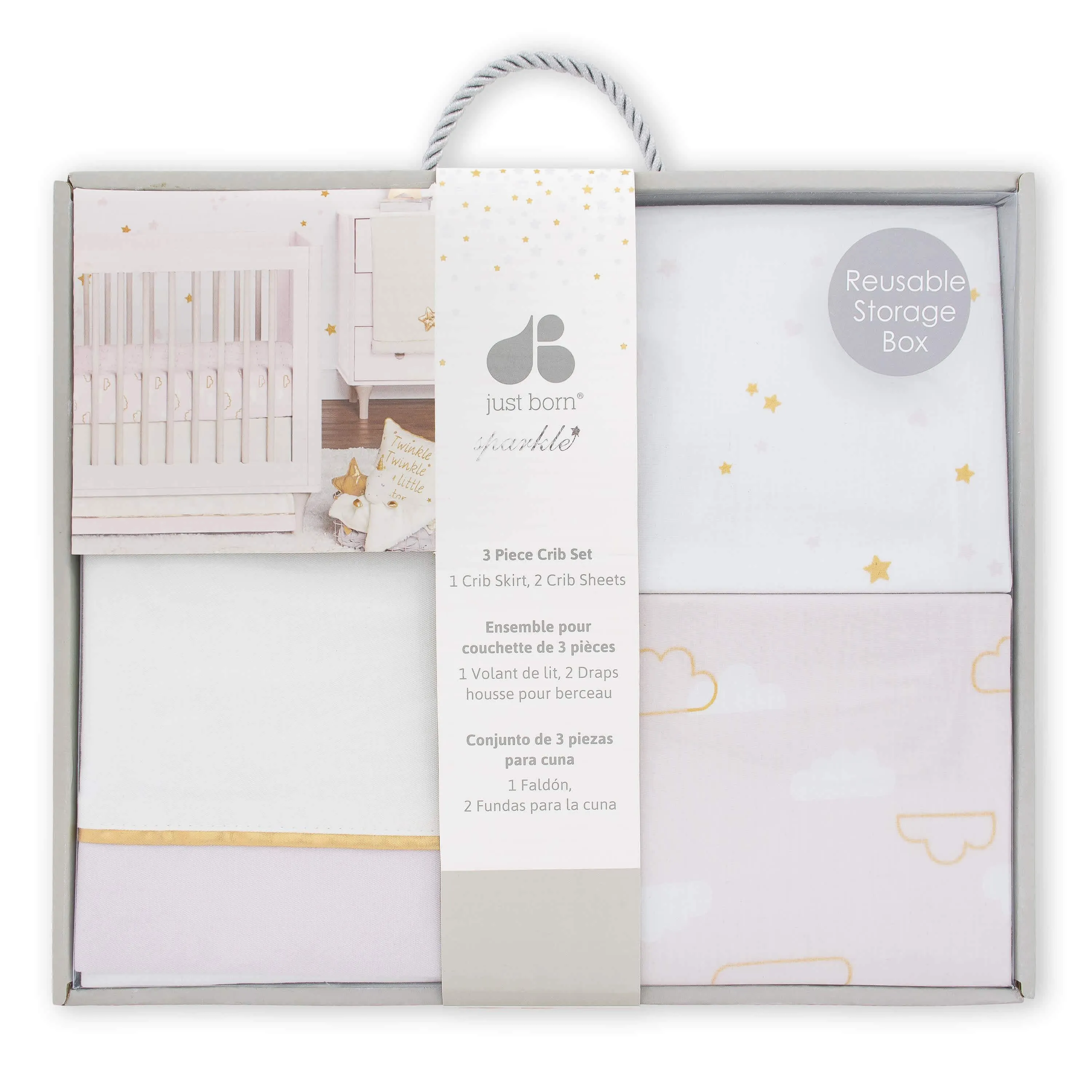 3-Piece Baby Girls Sparkle Pink Fitted Crib Sheets & Crib Skirt Set