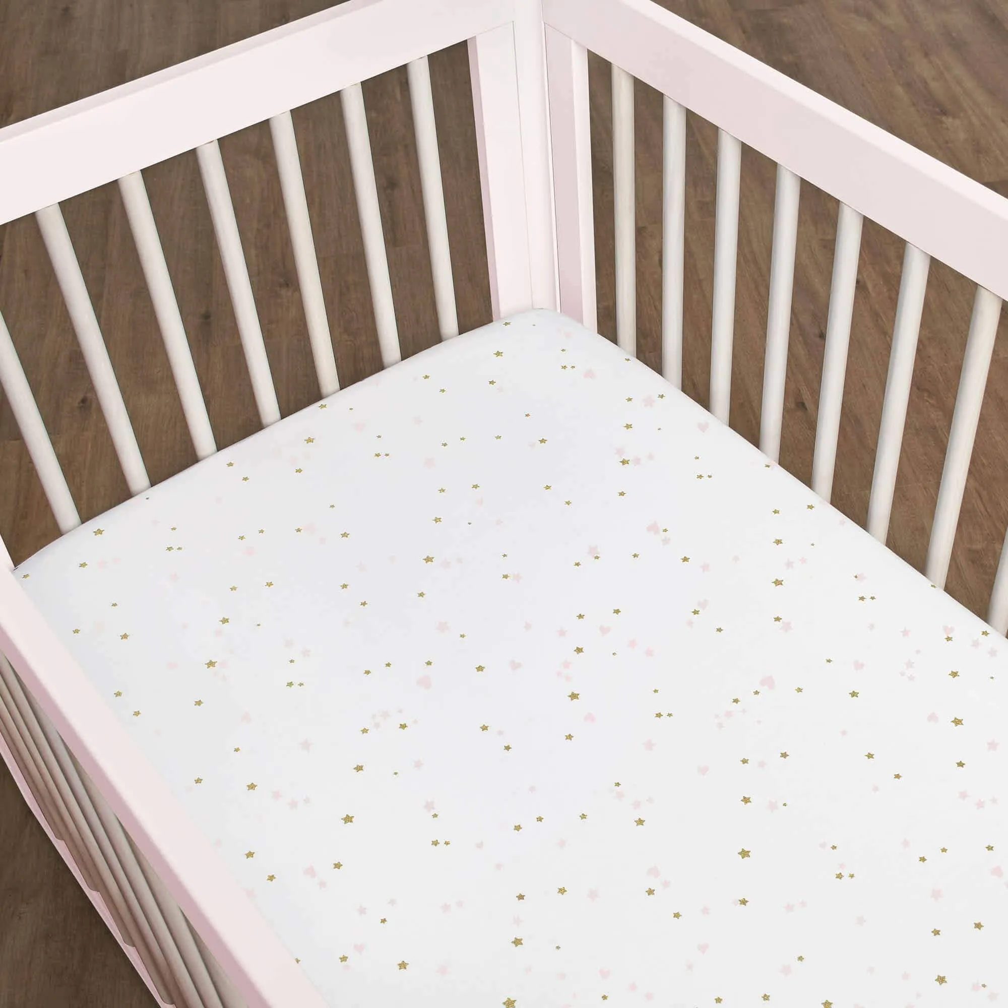 3-Piece Baby Girls Sparkle Pink Fitted Crib Sheets & Crib Skirt Set