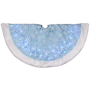48" Blue Iridescent Glittered Snowflakes LED Lighted Christmas Tree Skirt