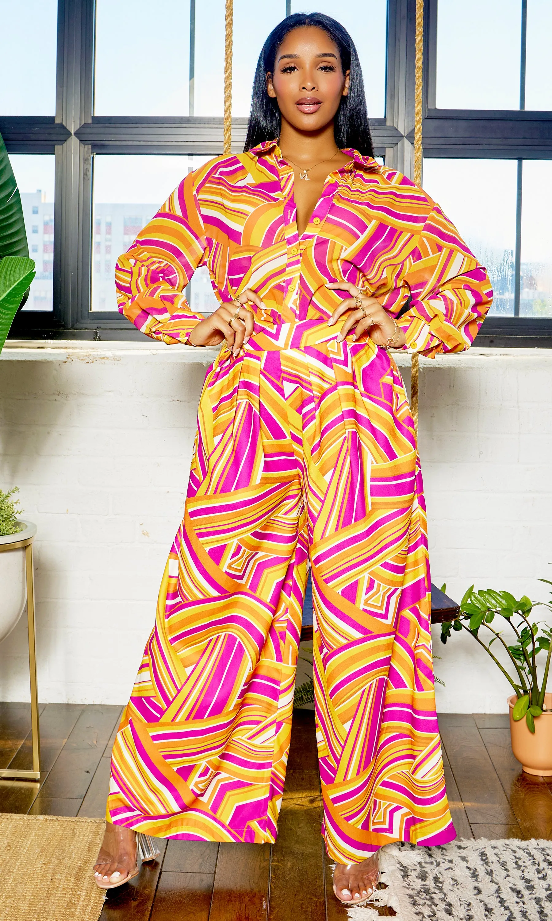 Abstract Elastic Waist Pants Set FINAL SALE