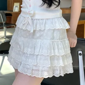 Aiertu - Pure Cotton Dandelion Flower Skirt Kawaii Academia Y2K Cottagecore Coquette Fairycore Dollette Princesscore Bottoms