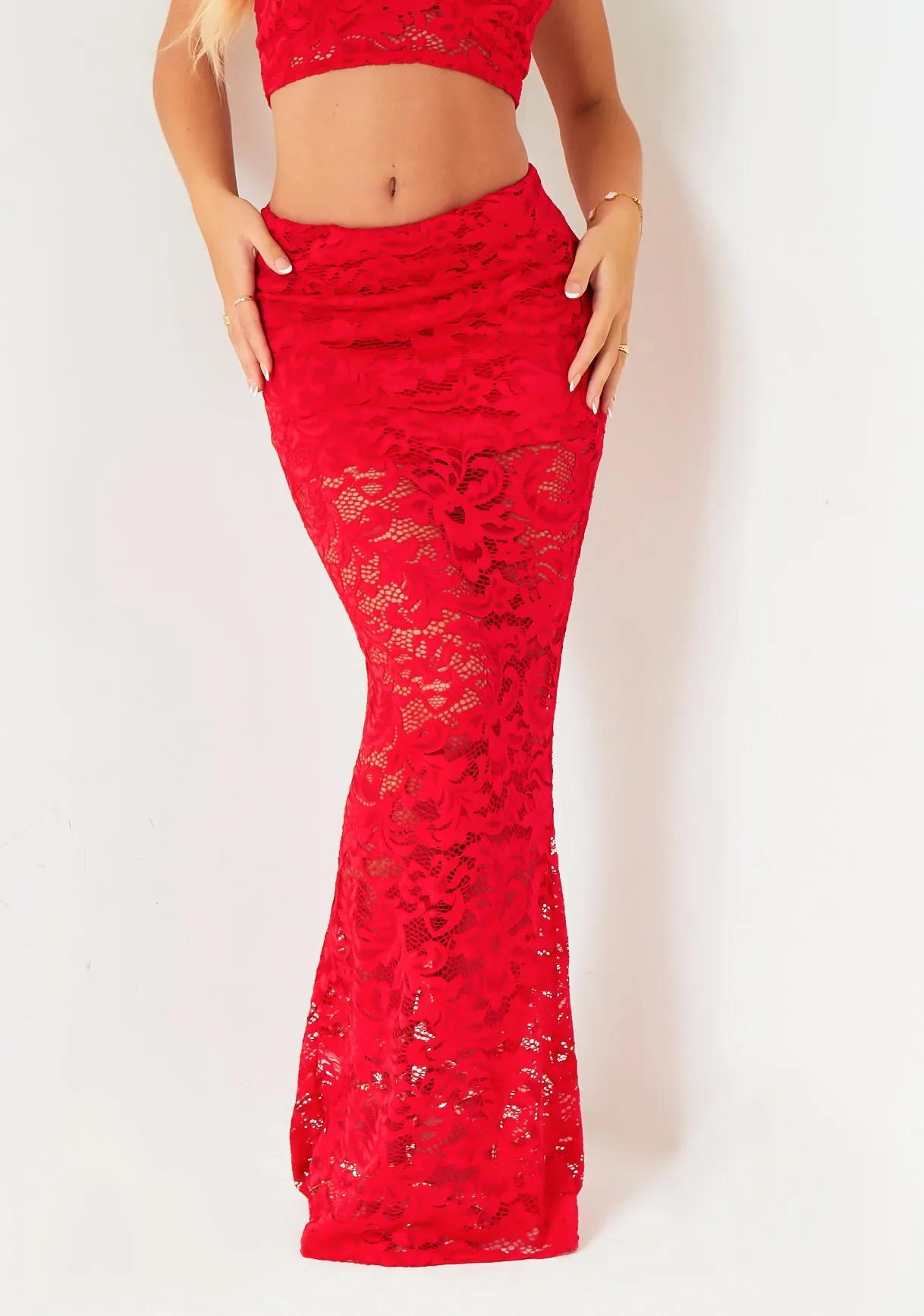 Alice Red Lace Maxi Skirt