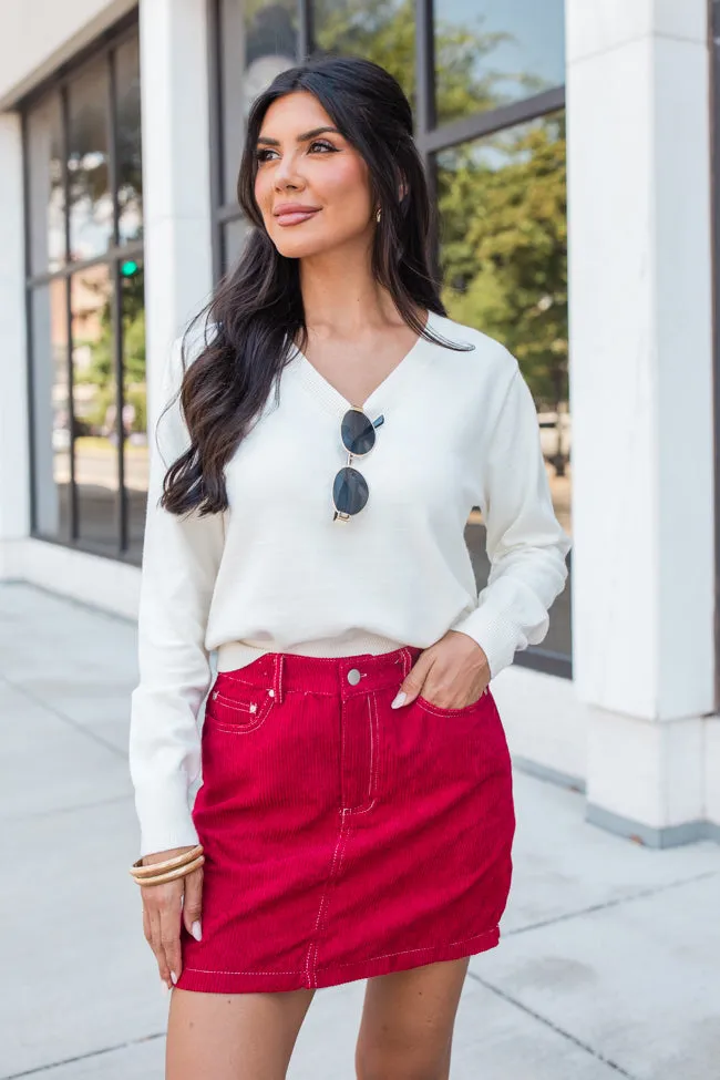 All You've Got Red Bow Embroidered Pocket Corduroy Skirt FINAL SALE