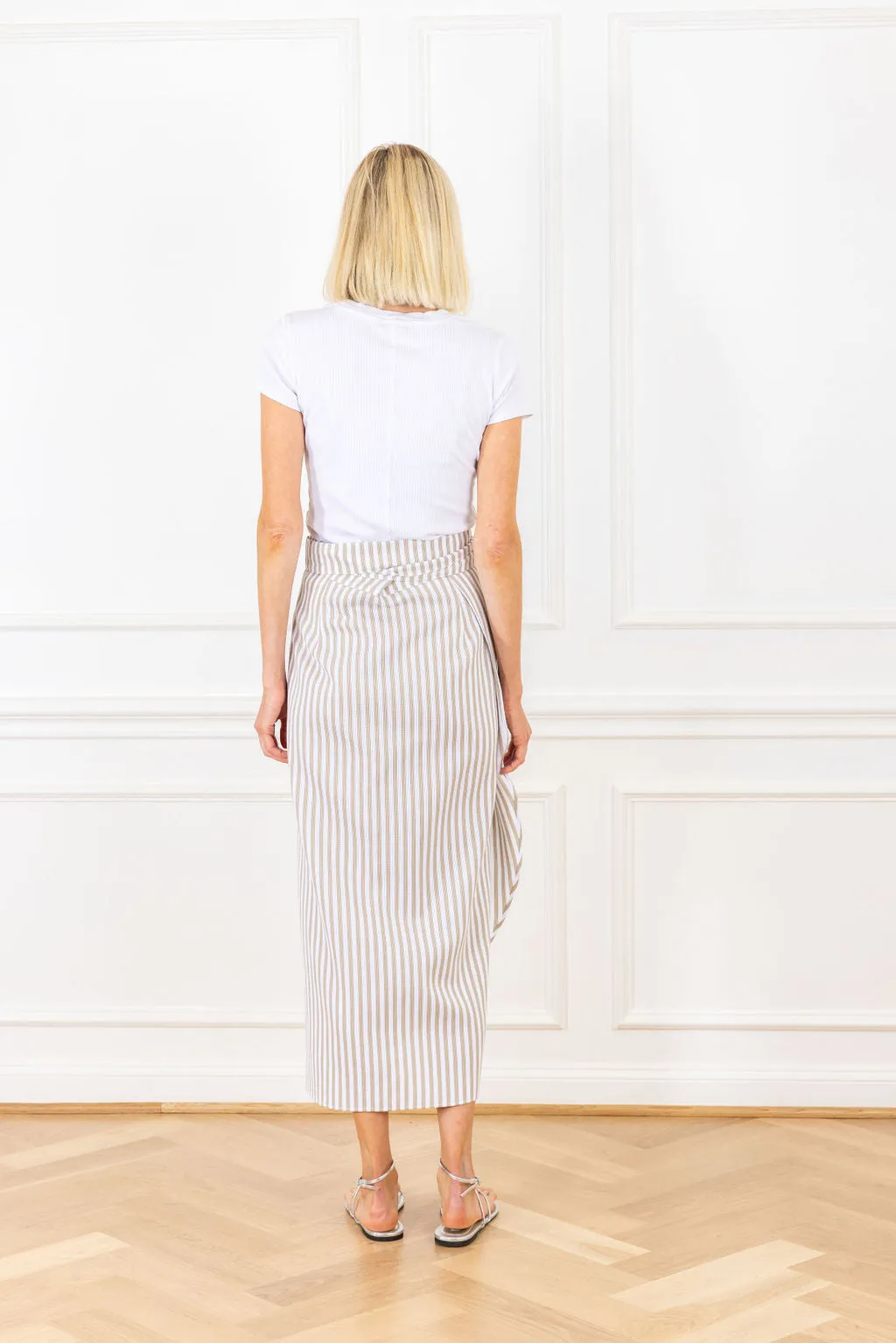 Almond Stripe Woven Maxi Wrap Skirt