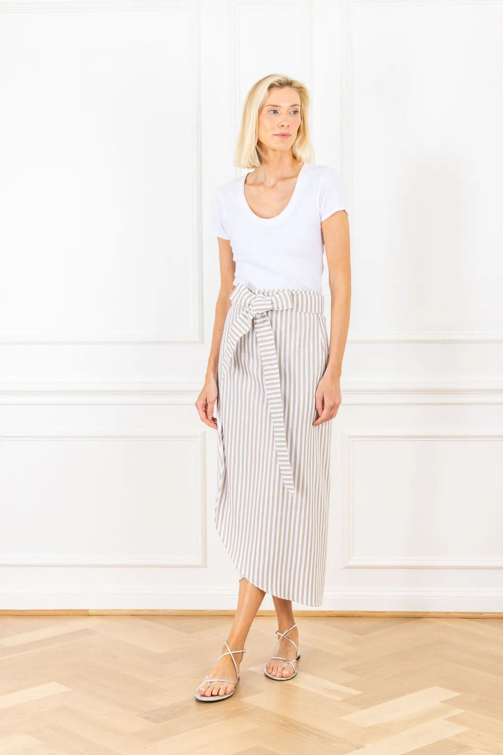 Almond Stripe Woven Maxi Wrap Skirt