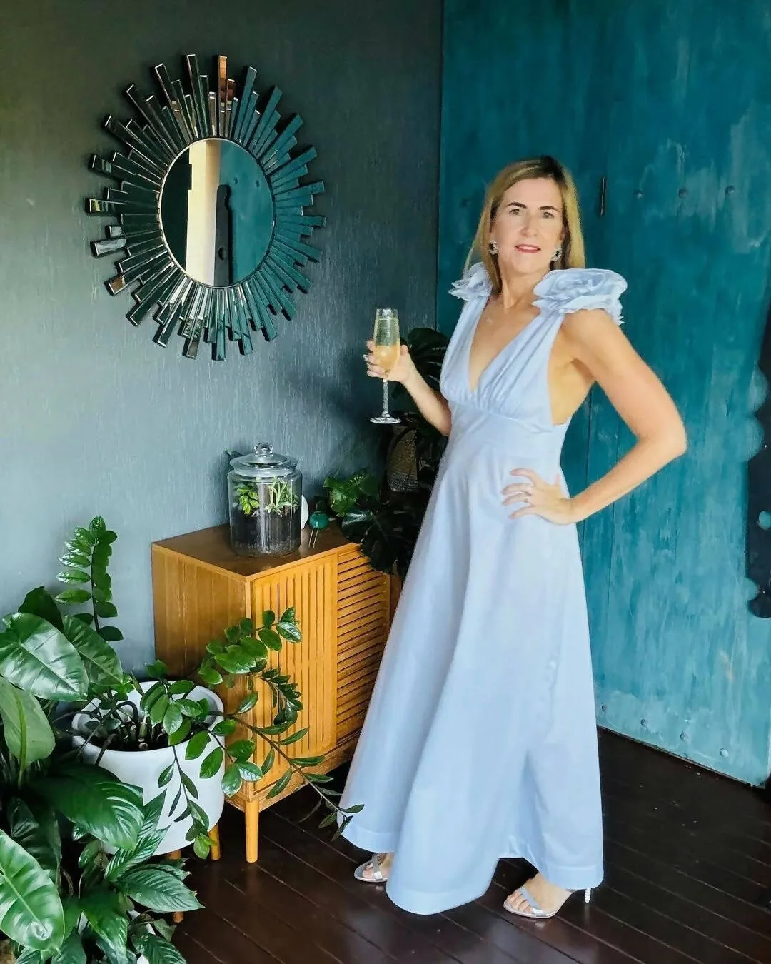 Aston Studio Eliza Dress in Fine Ice Blue Pinstripe Size 10