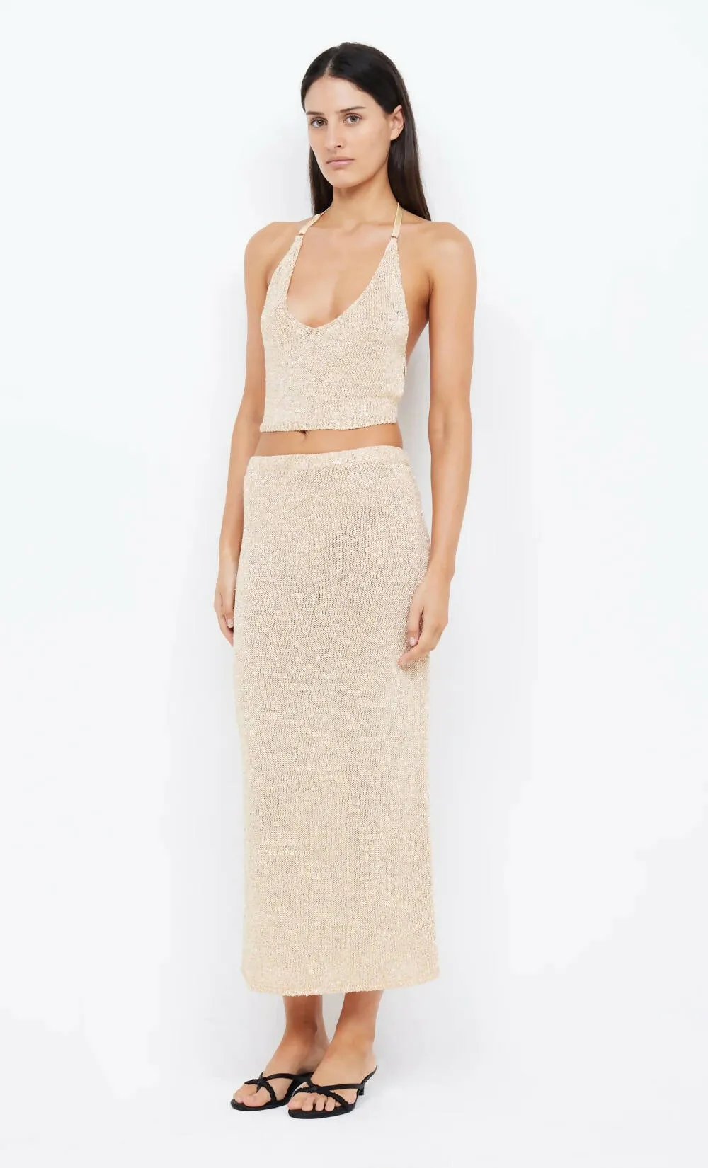 Bec & Bridge Sadie Sequin Cami and Midi Skirt in Golden Shimmer