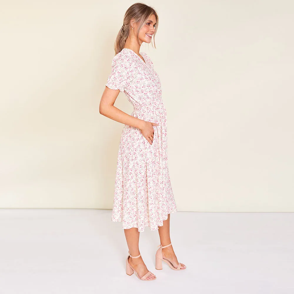 Belle Dress (Cream Floral)