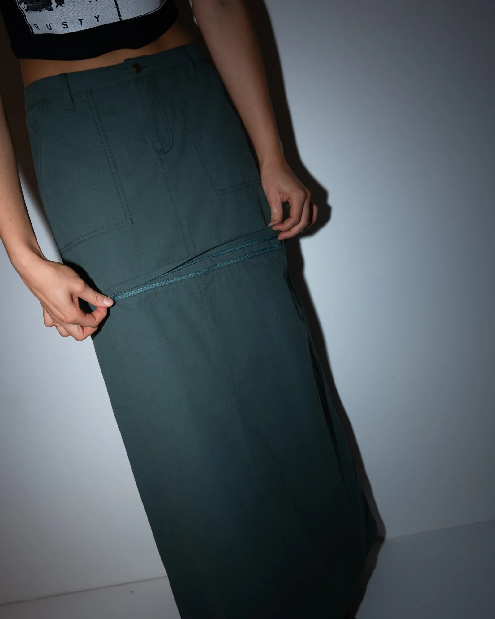 Billie Low Rise Ripstop Zip Off Maxi Skirt