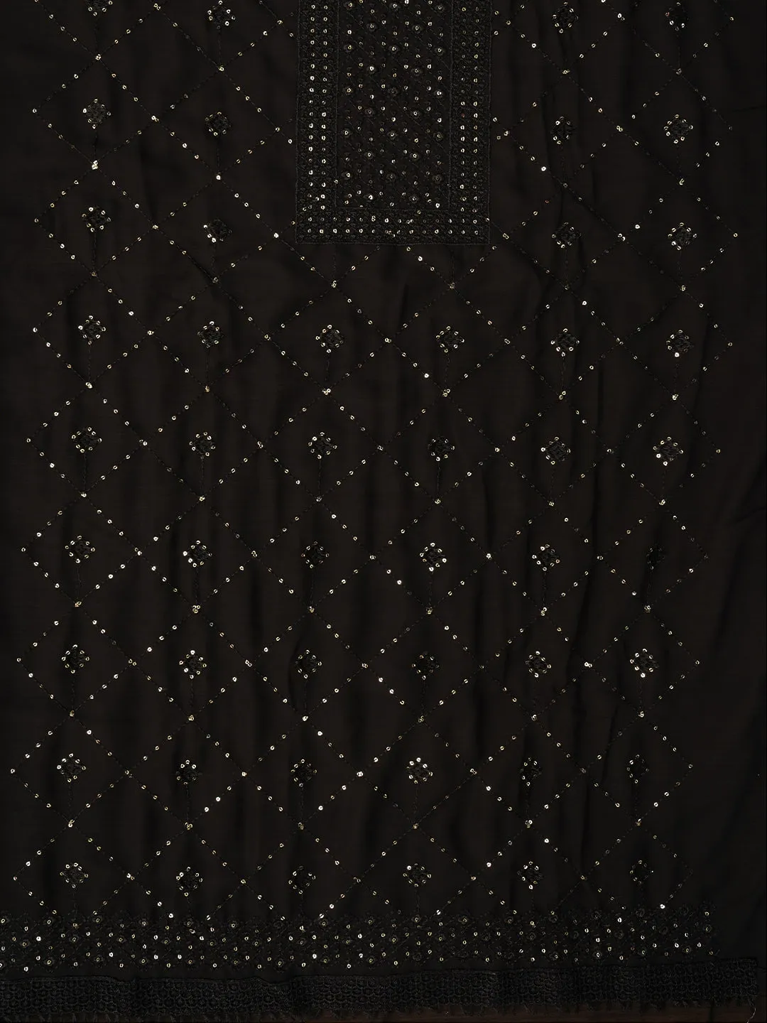 Black Sequin Embroidered Silk Georgette Dress Material with Dupatta