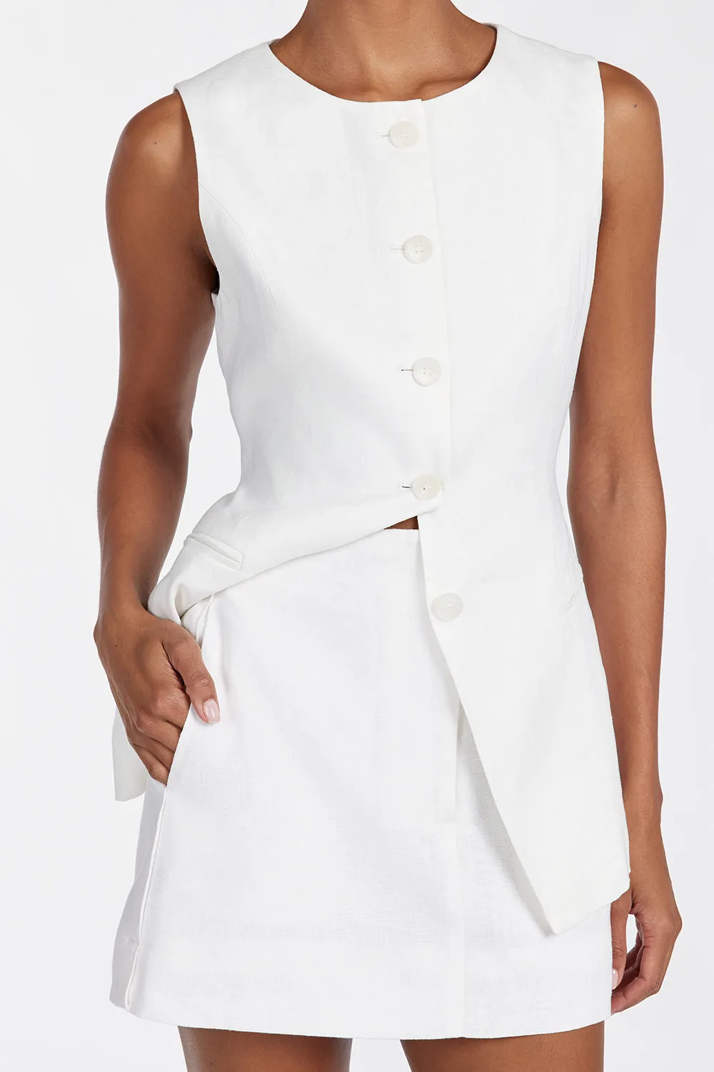 BLOOM WHITE LINEN MINI SKIRT