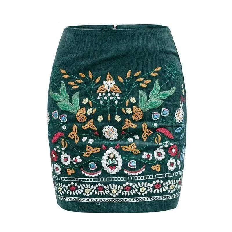 Boho Mini Skirt in Forest Green