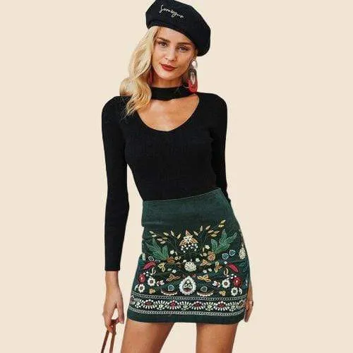 Boho Mini Skirt in Forest Green