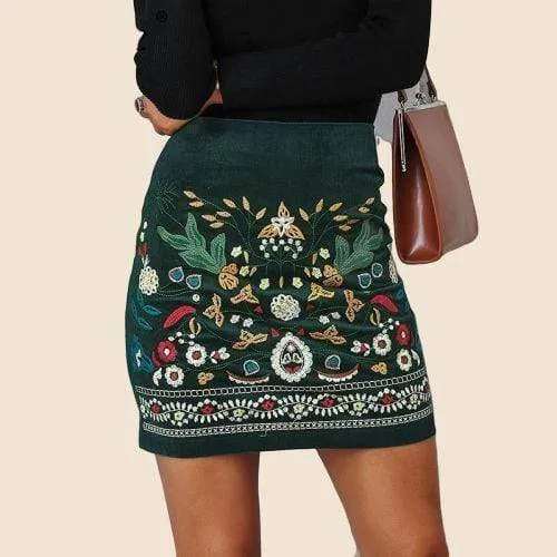 Boho Mini Skirt in Forest Green