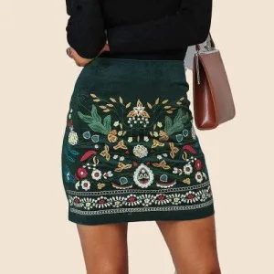 Boho Mini Skirt in Forest Green