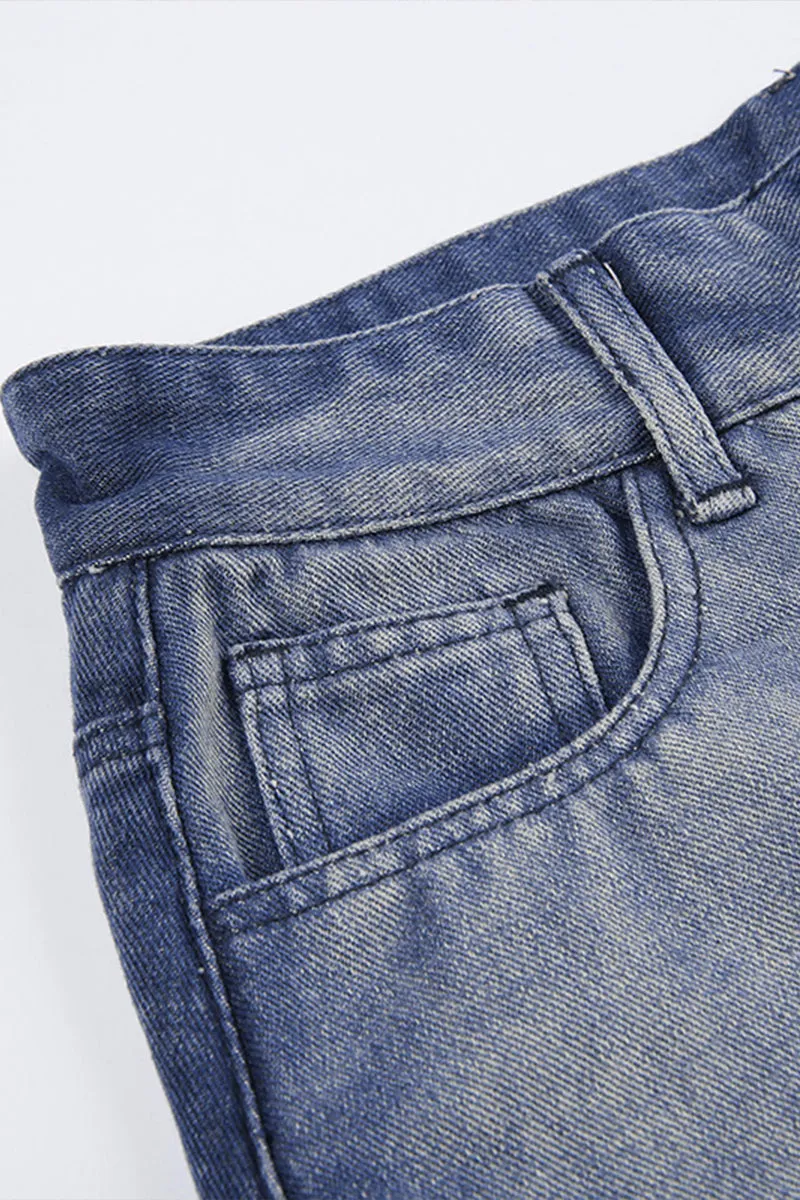 BQ3117 Split Denim Long Skirt