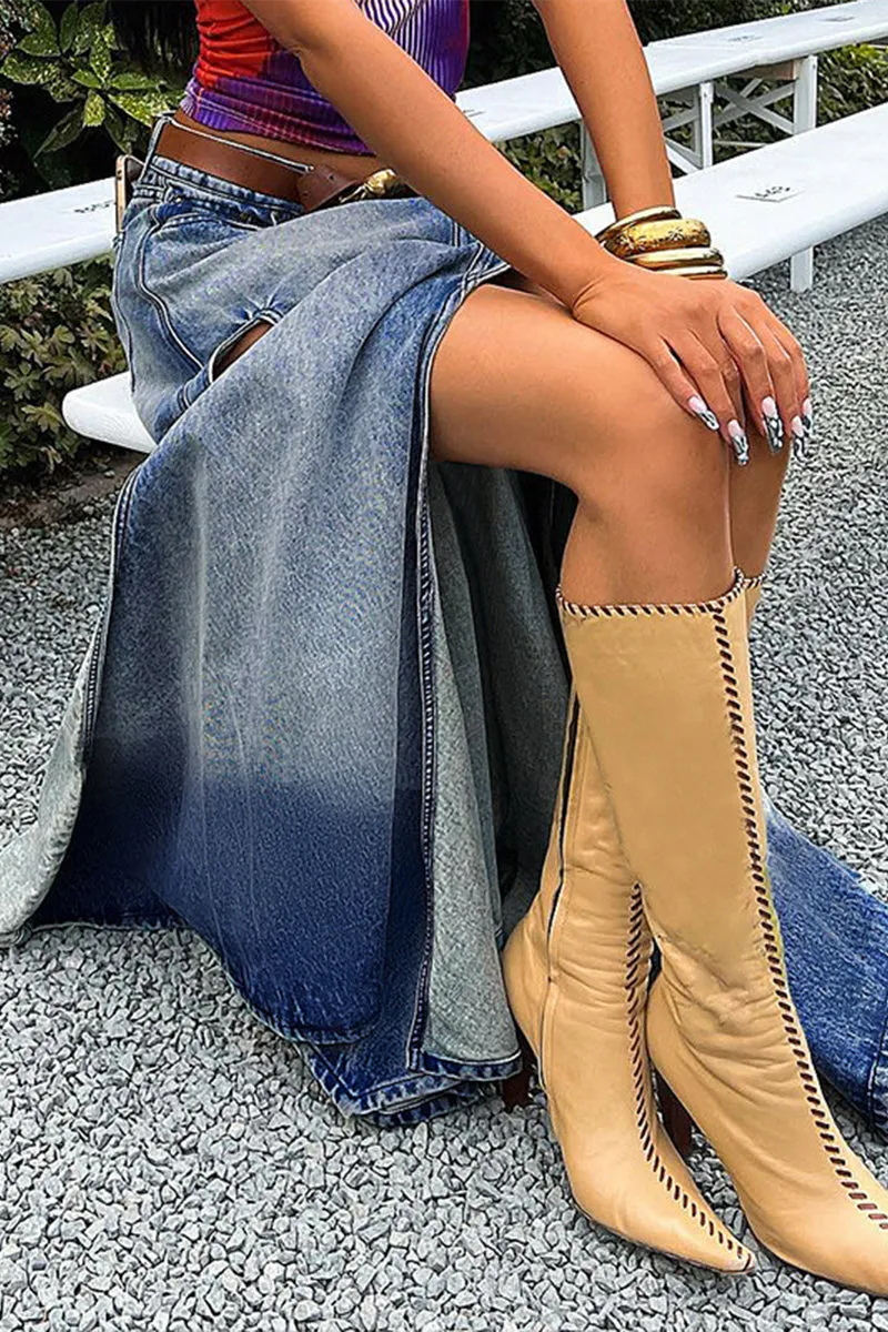BQ3117 Split Denim Long Skirt