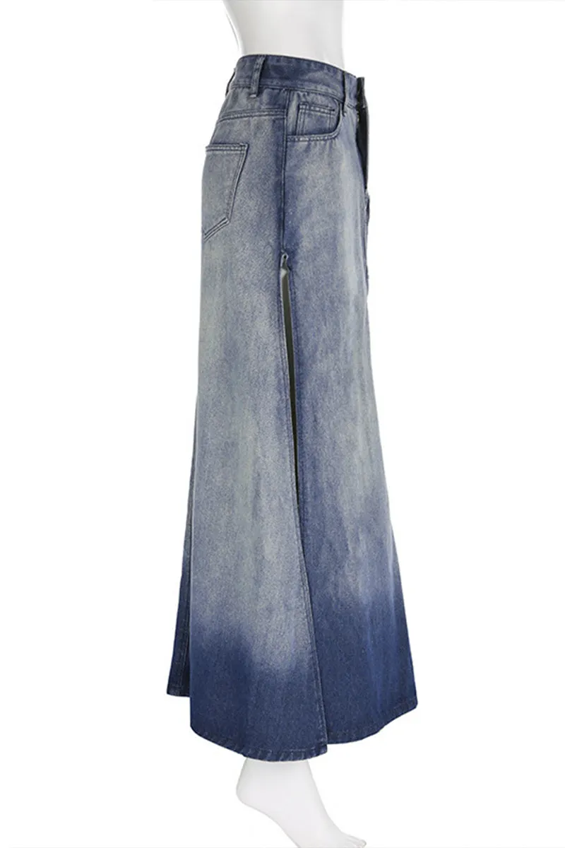 BQ3117 Split Denim Long Skirt