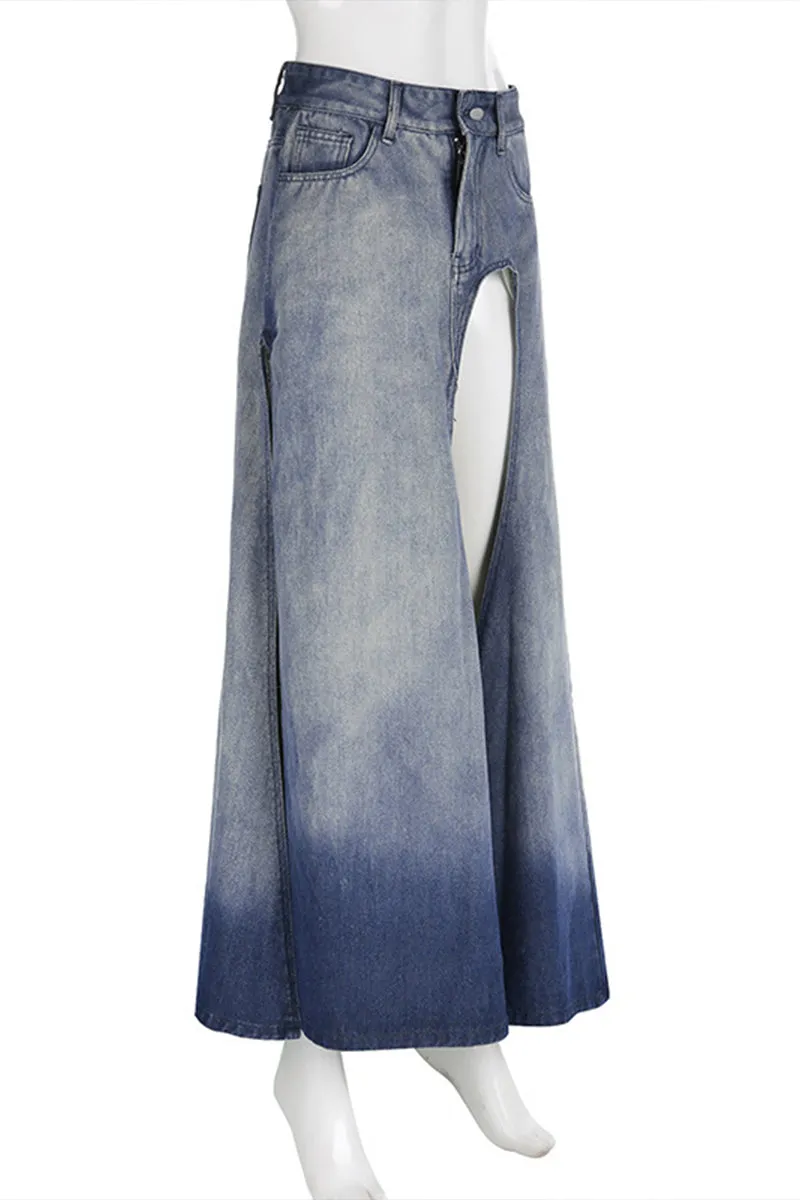 BQ3117 Split Denim Long Skirt