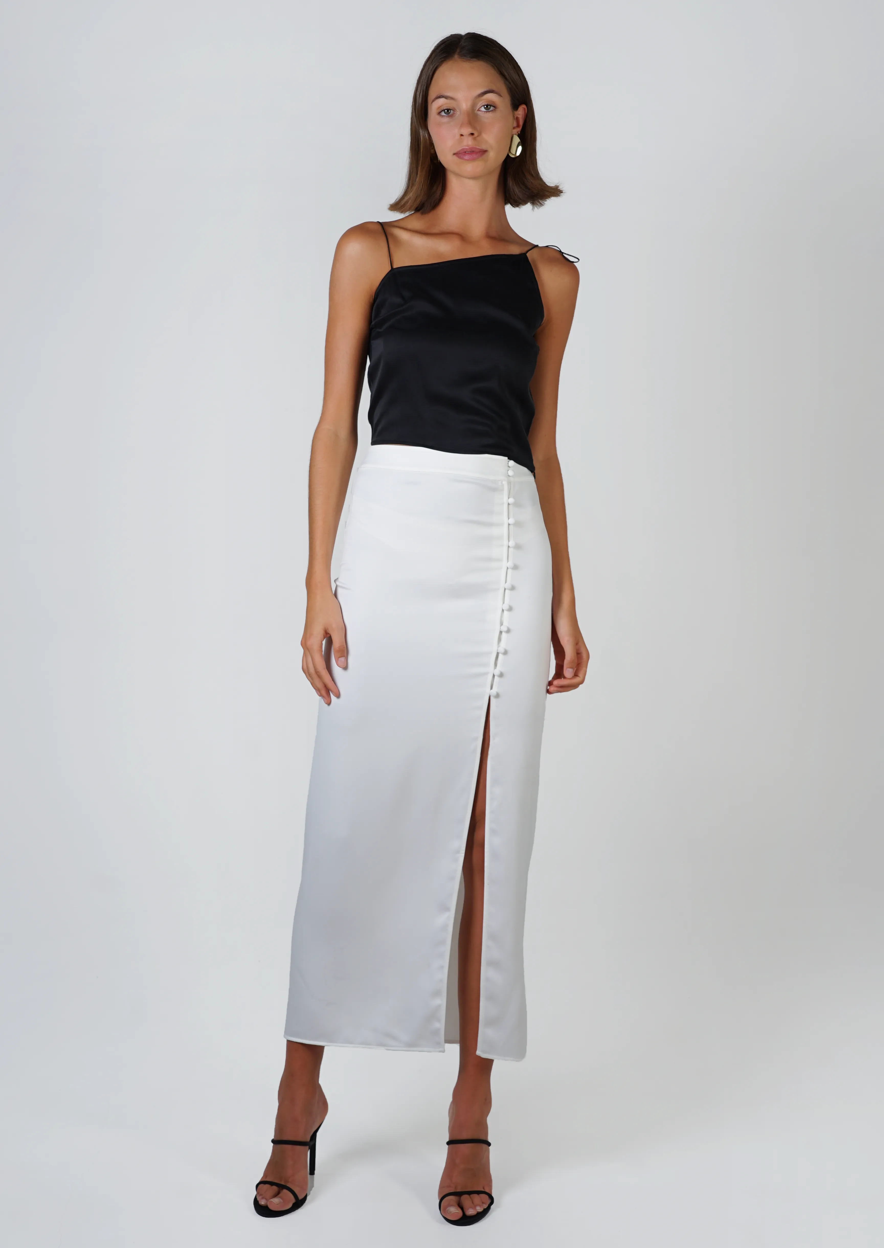 Button Maxi Skirt - White