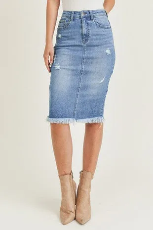Cece Frayed Denim Skirt