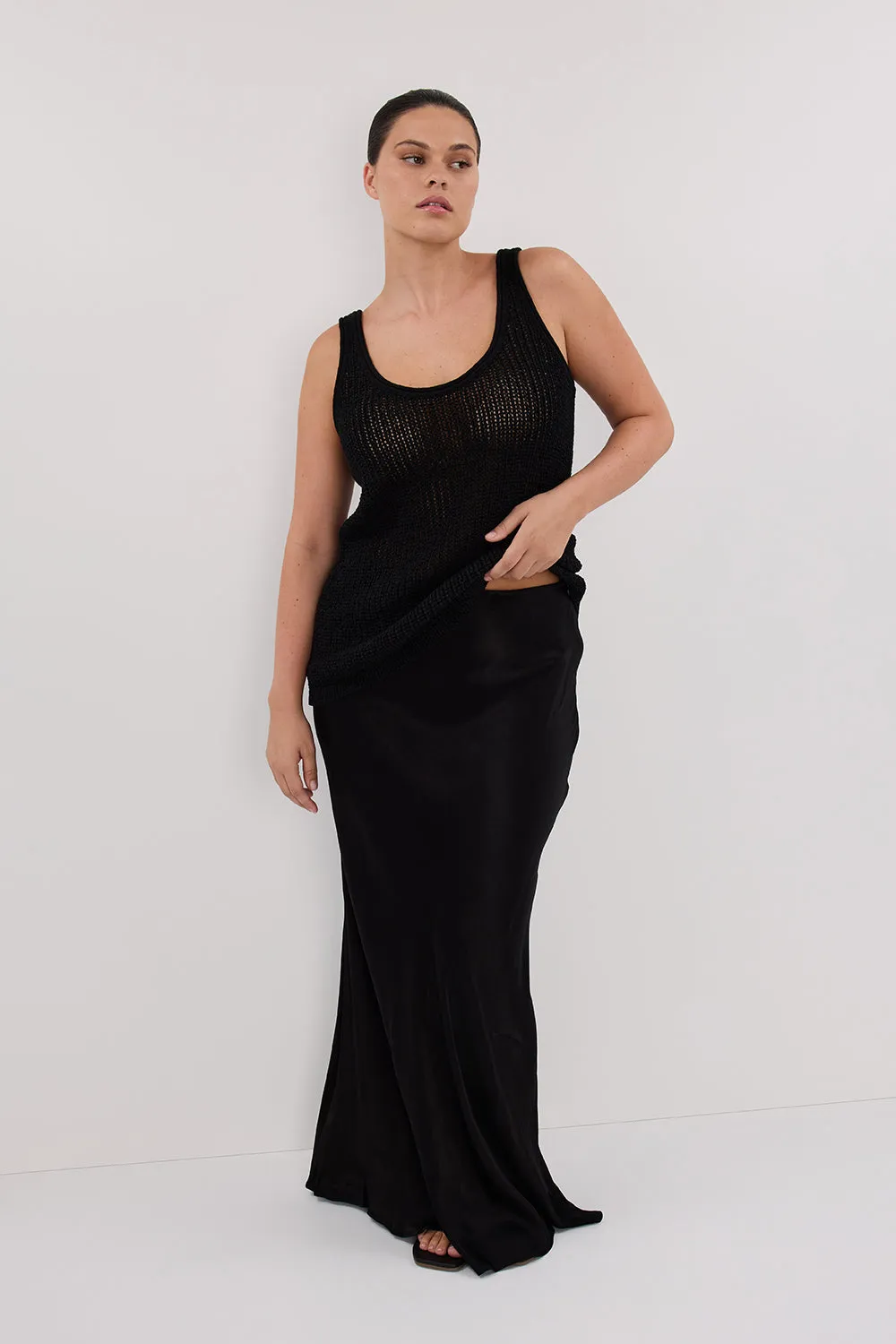 CHARLI BLACK SATIN MAXI SKIRT
