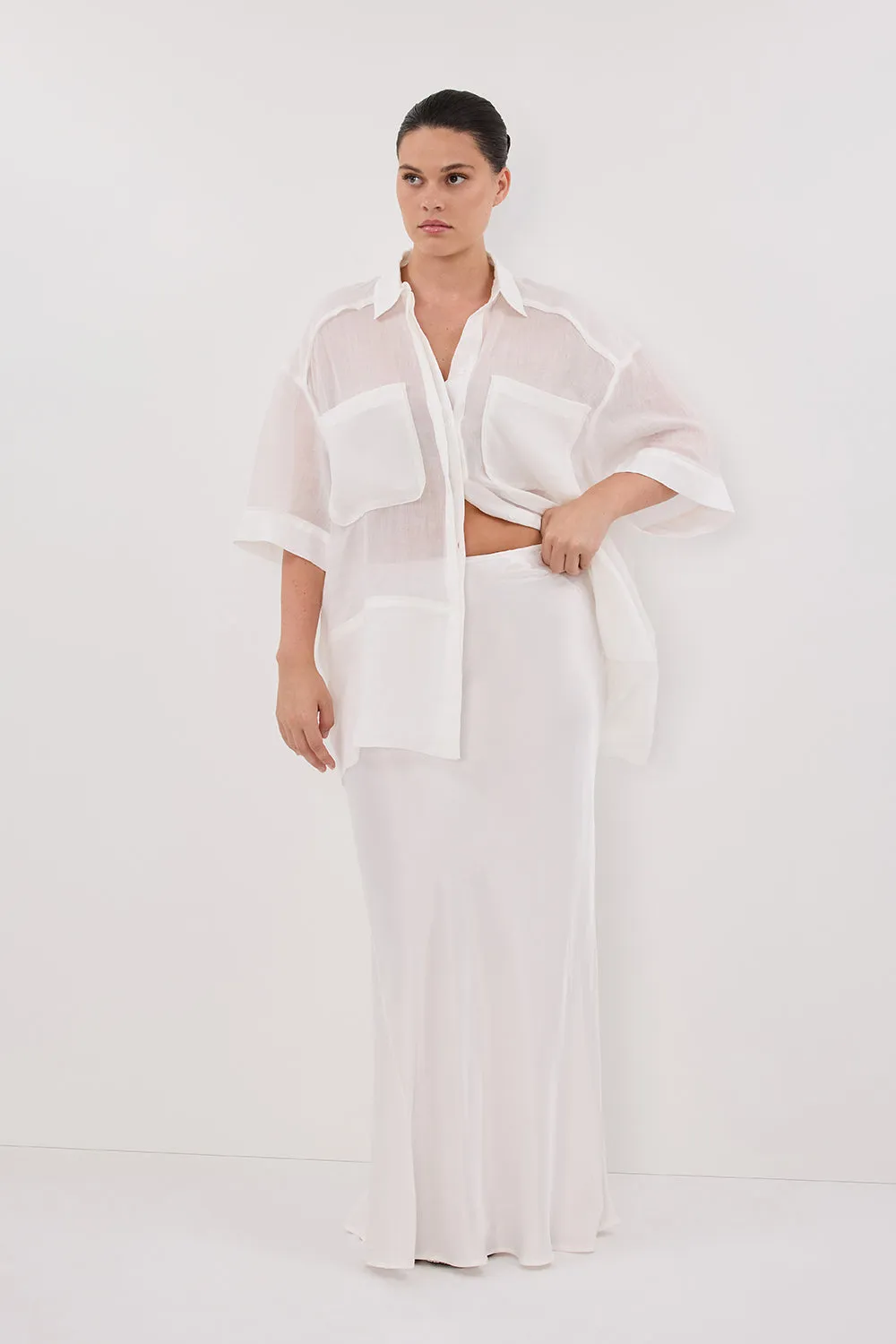 CHARLI WHITE SATIN MAXI SKIRT