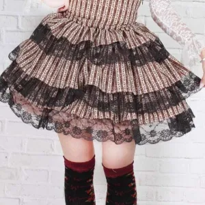 Chocolate Cupcake Lace-Up  Skirt  Dark Academia Kawaii Academia Y2K Cottagecore Coquette Fairycore Dollette Princesscore Bottoms