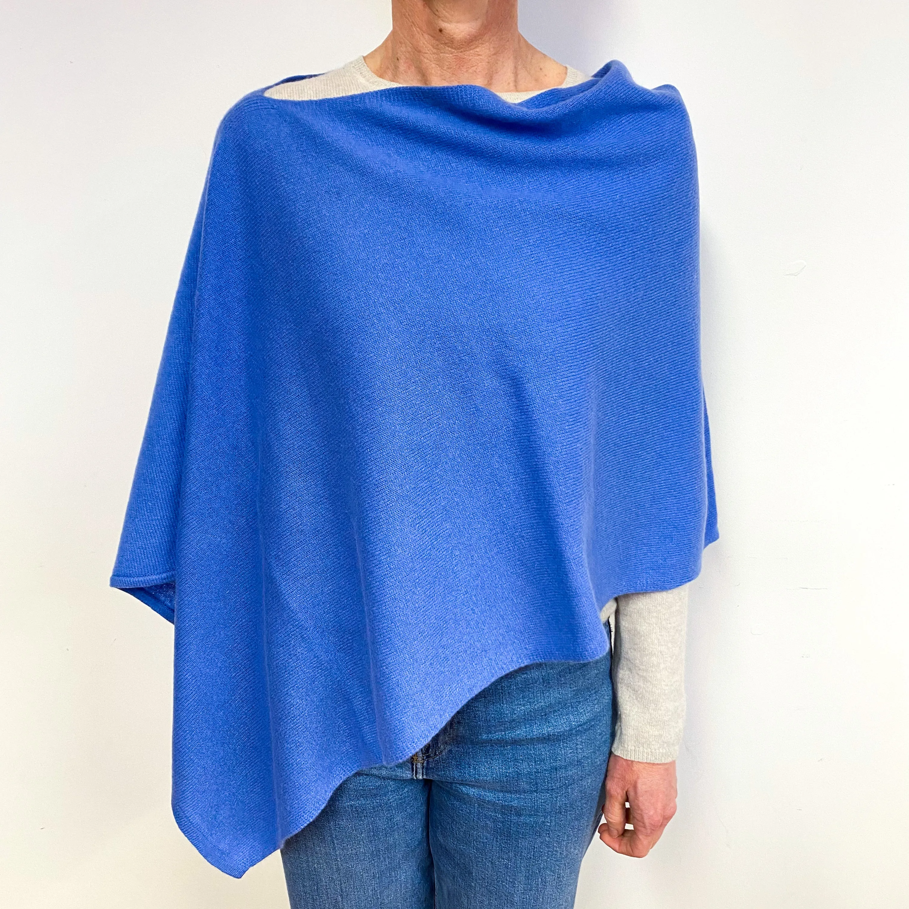Cornflower Blue Cashmere Poncho One Size
