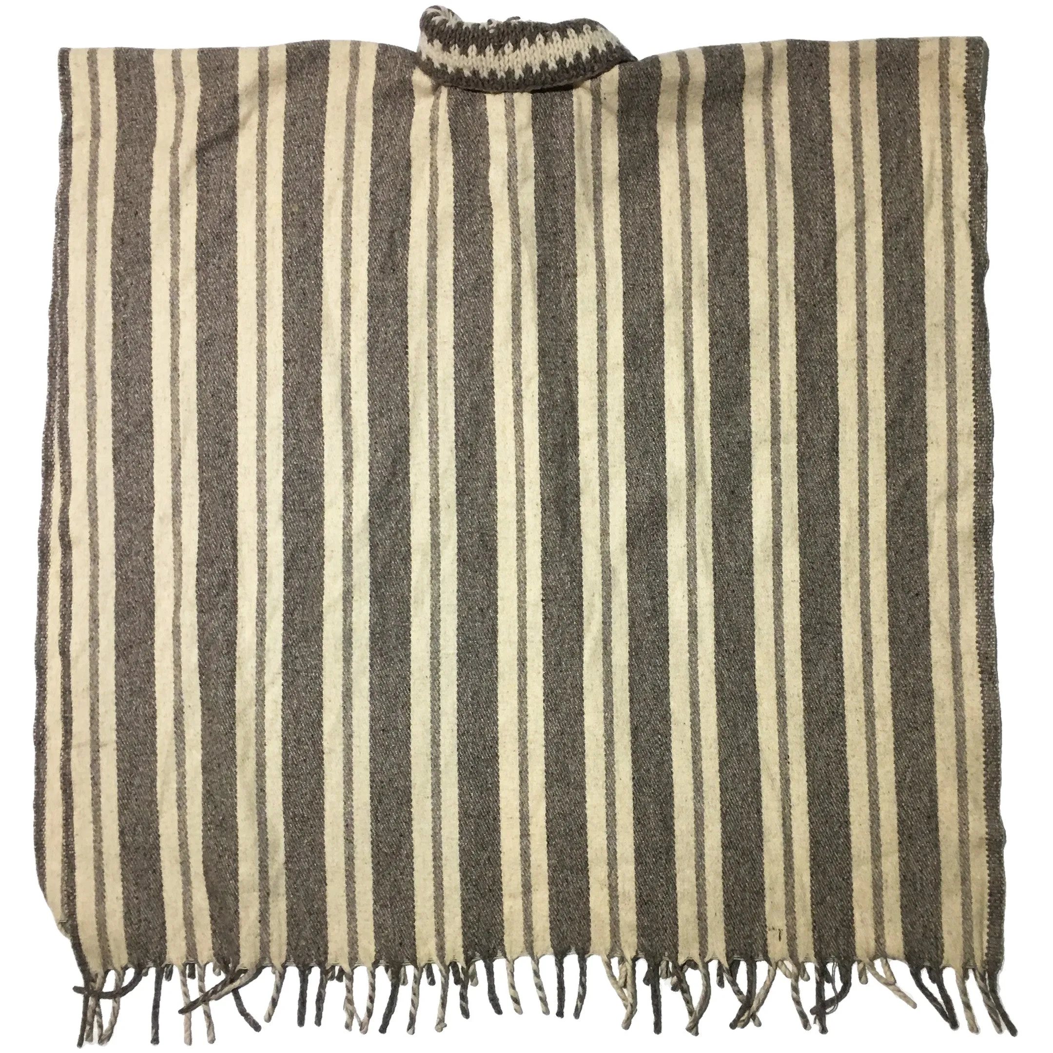 Cream & Grey Woven Poncho