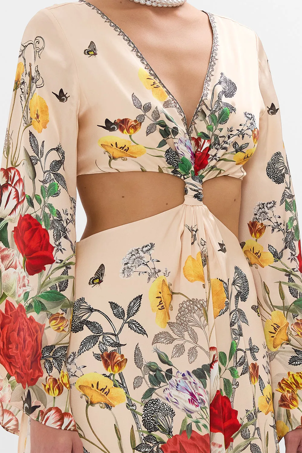 CUT OUT DRESS WITH KNOT FRONT ETCHED INTO ETERNITY
