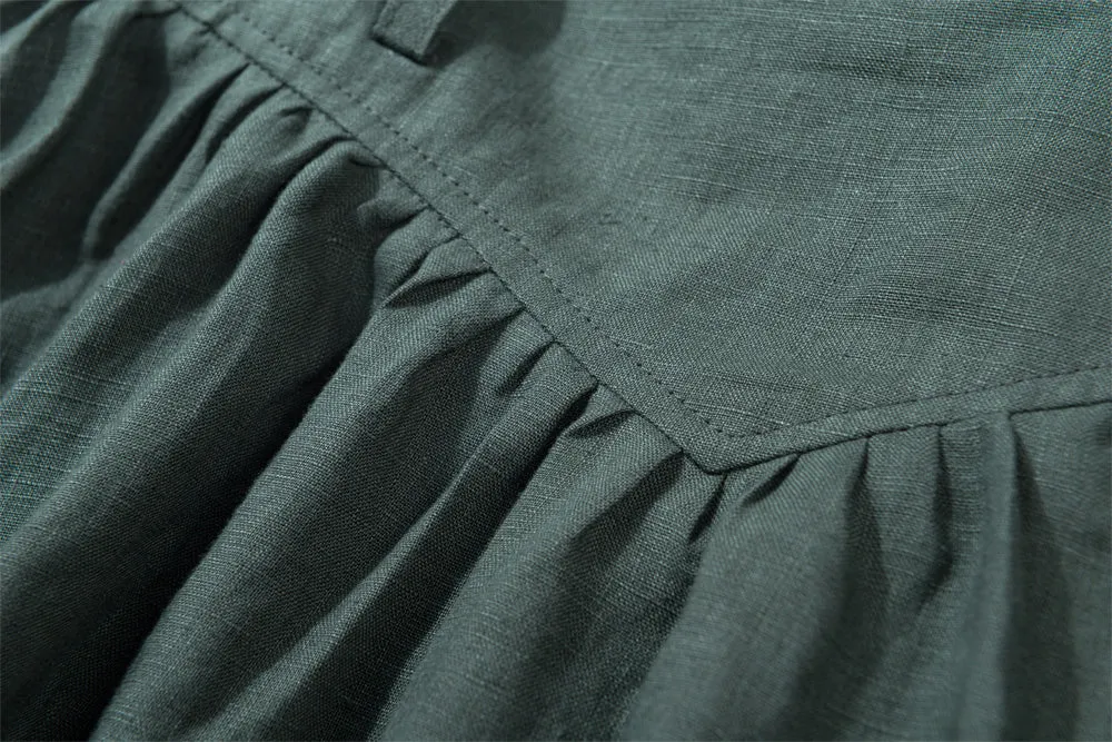 dark green skirt, linen skirt women, maxi skirt, summer skirt, pleated skirt 1889#