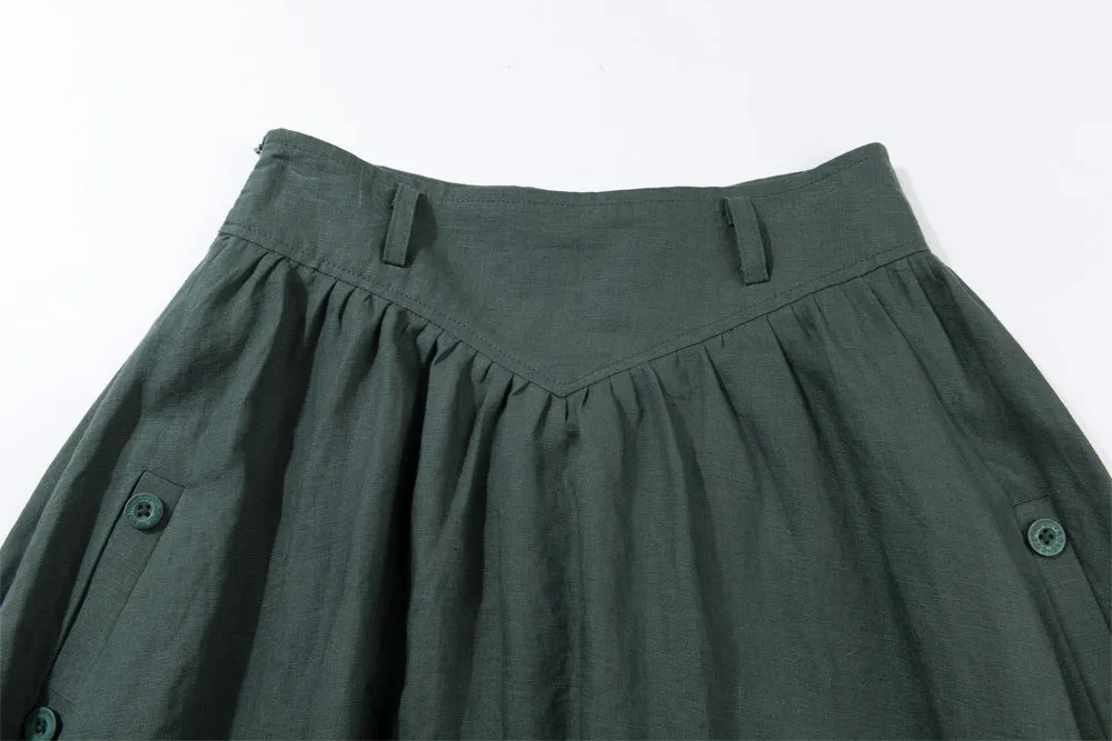 dark green skirt, linen skirt women, maxi skirt, summer skirt, pleated skirt 1889#