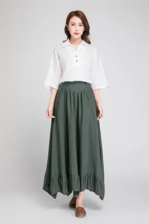 dark green skirt, linen skirt women, maxi skirt, summer skirt, pleated skirt 1889#