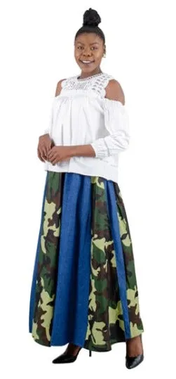 Denim Camo Print Maxi Skirt