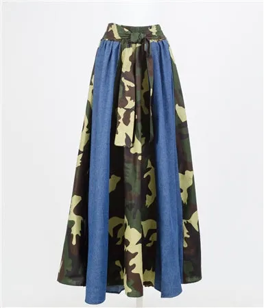 Denim Camo Print Maxi Skirt