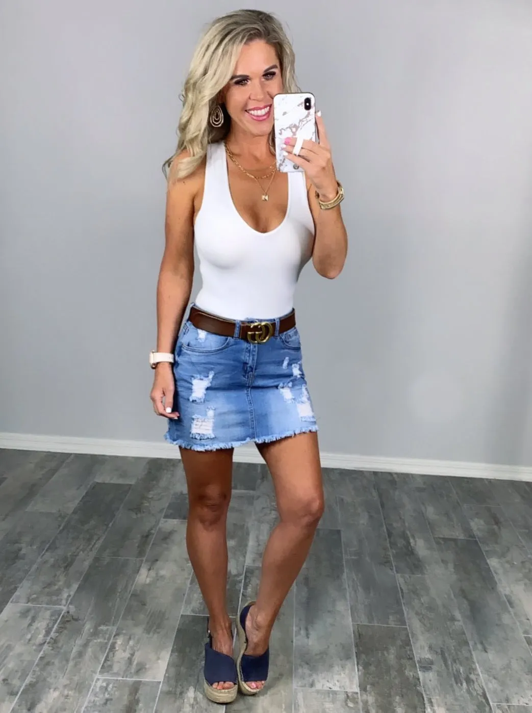 Distressed Denim Skirt - Light