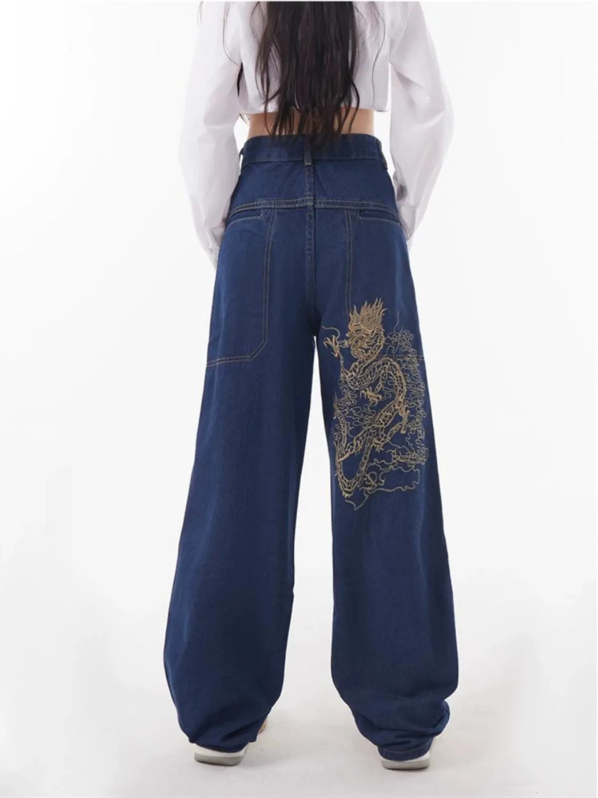 Dragon Embroidered Denim Jeans - 1119