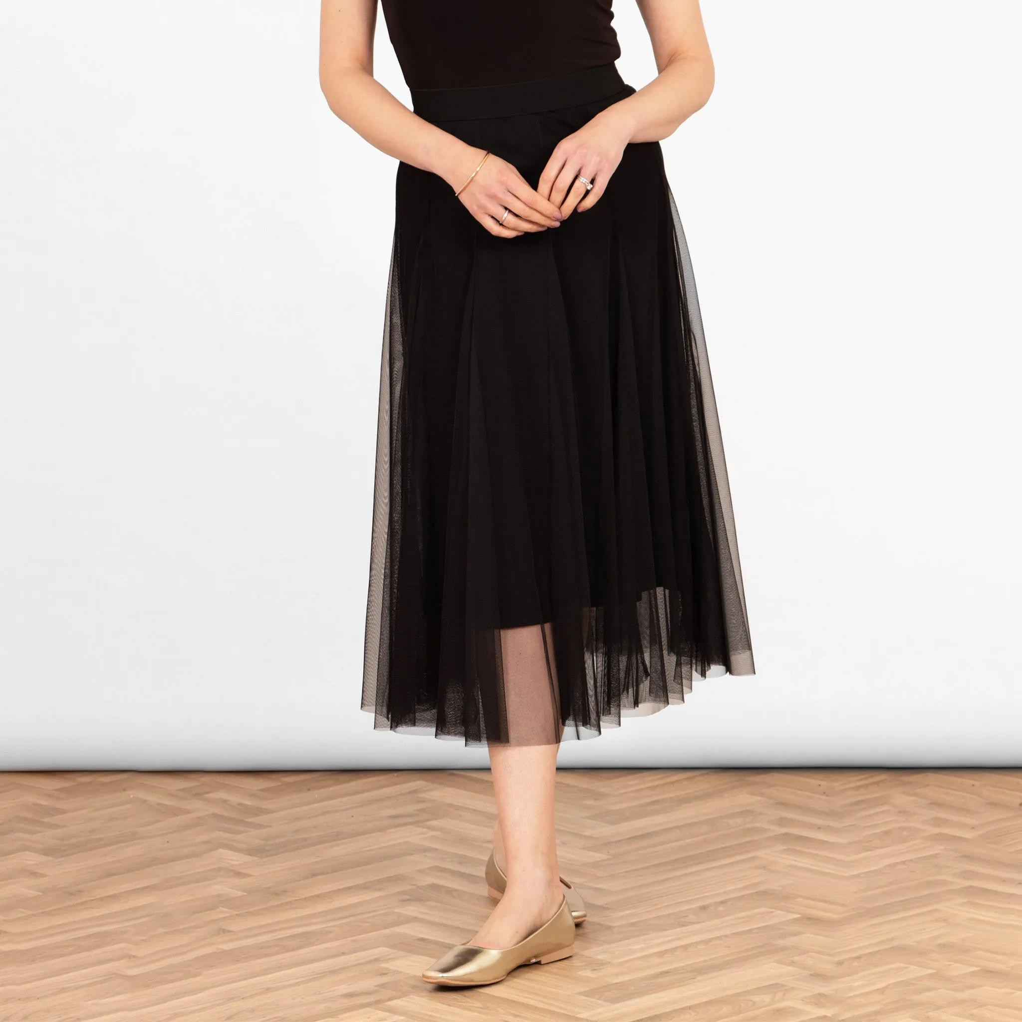 Eden Tulle Midaxi Swing Skirt - Black