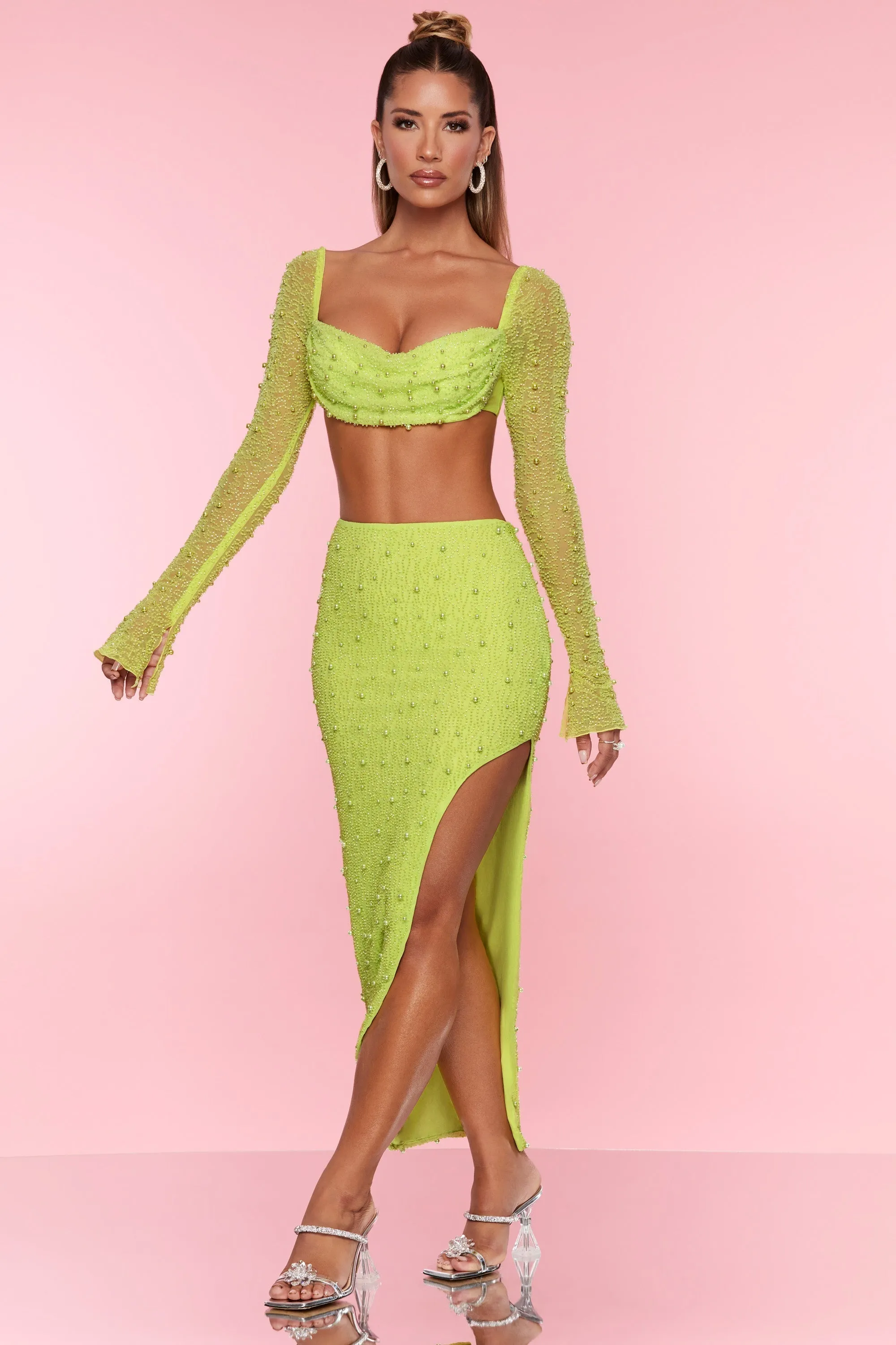 Embellished Maxi Skirt in Lime